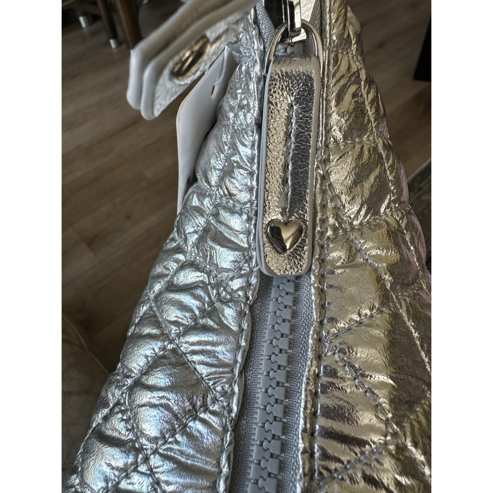 Heart Love by Charo Silver Quilted Shoulder Bag Metallic Y2K Handbag w Pouch NWT - Picture 7 of 11